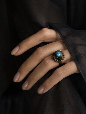 Labradorite Sterling Silver 14k Gold Ring Size 9